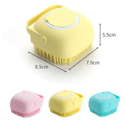 Pet Dog Cat Soft Massage Bath Brush Scrubber Shampoo Silicone Dispenser  Shower